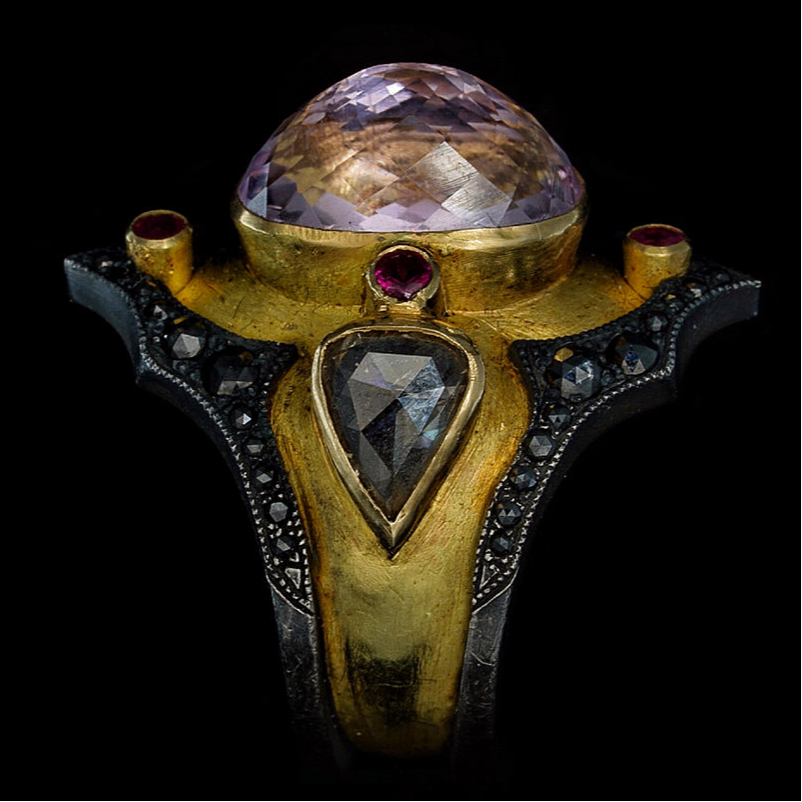 BAGUE BYZANTINE DIAMANT KUNZITE