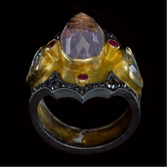 BAGUE BYZANTINE DIAMANT KUNZITE